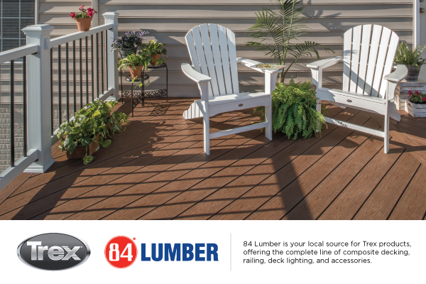 84 Lumber offers Trex composite decking, railing, deck lighting, and accessories.