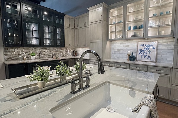 Kitchen sink display with chrome fixtures