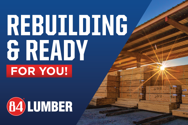 Rebuilding and ready for you! Image with sun shining through lumber in t-shed