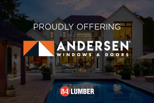 Proudly offering Andersen Windows & Doors overlay on image of high end home