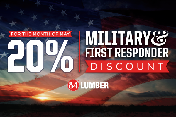 20% off military & first responder discount for the month of May over American flag