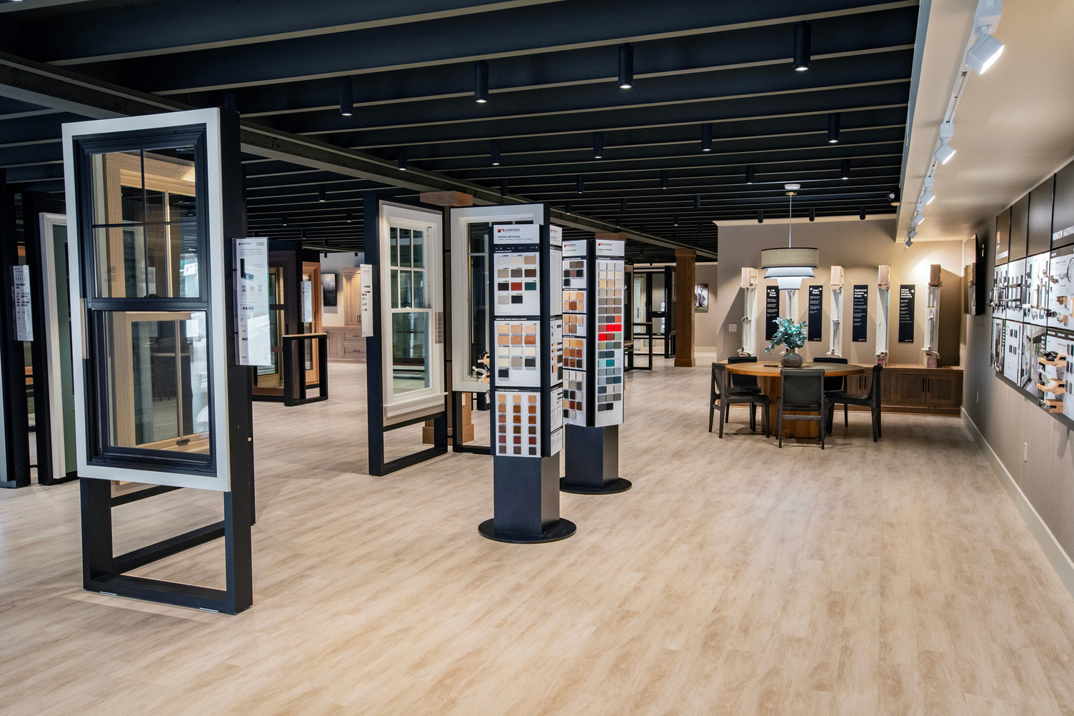 Window displays on showroom floor