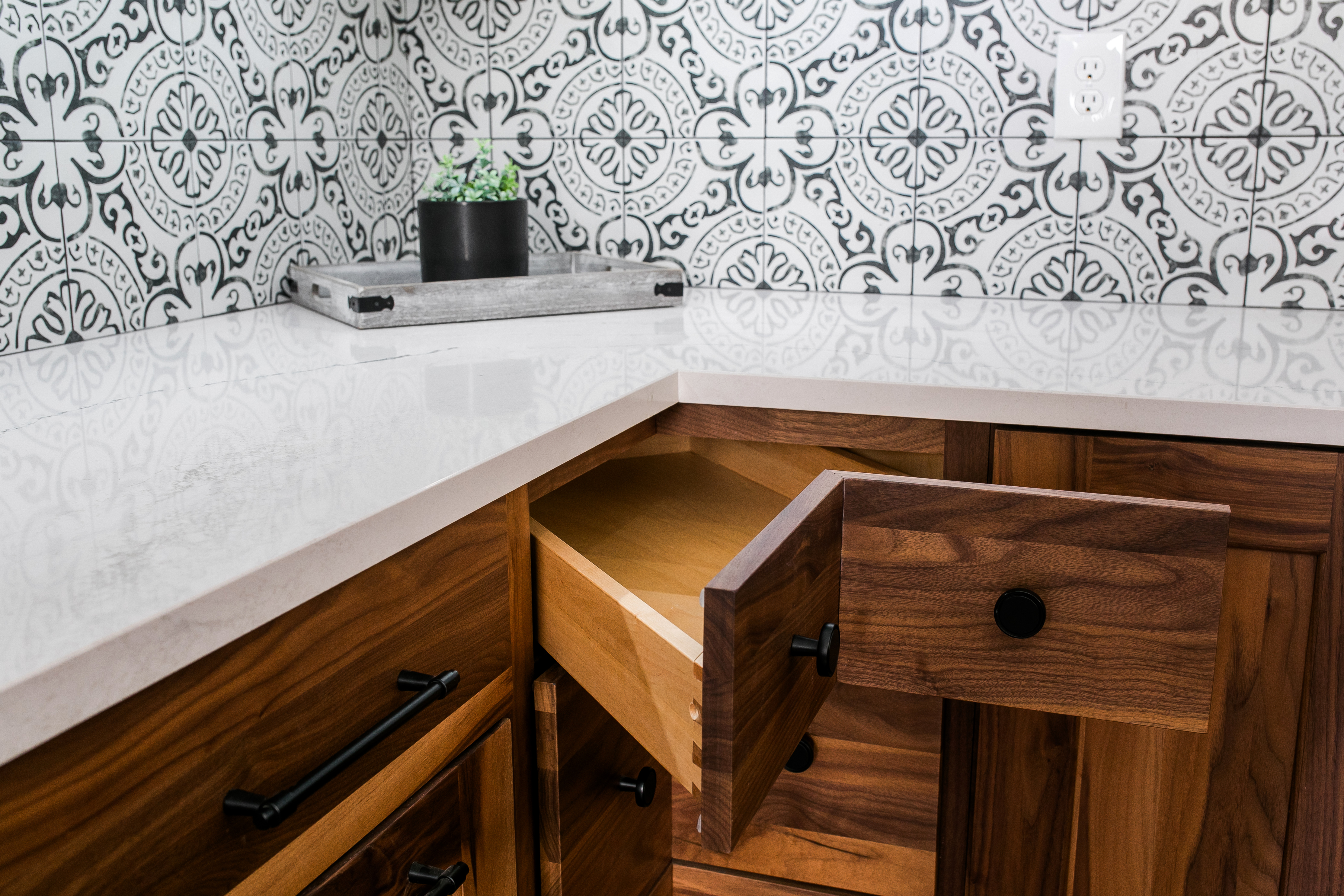Showroom Display of a Wooden Cabinet with a Special Corner Feature